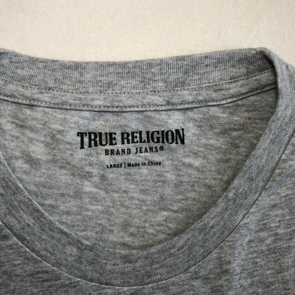TRUE RELIGION Men’s Heather Gray Short Sleeve Logo T-shirt Sz Large - Picture 6 of 12